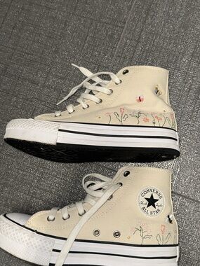 Converse High Top Sneakers - Cream with Floral & Butterfly Embroidery